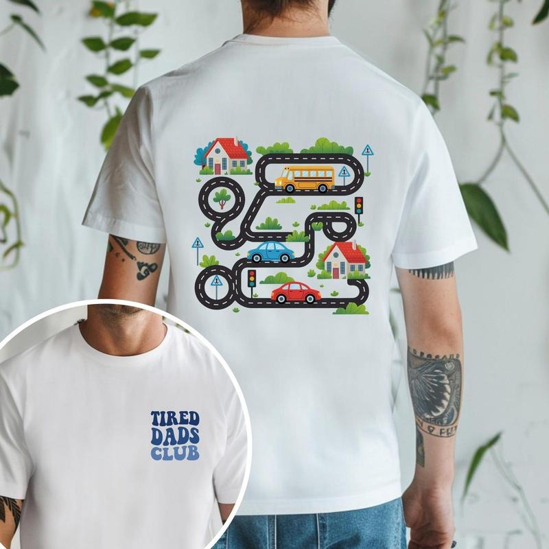 Tired Dads Club Play Cars On Dad's Back 2 Sides Shirt, Cute Tired Dads Club Shirt, Mat Road Car Race Track Shirt, Father's Day Gift