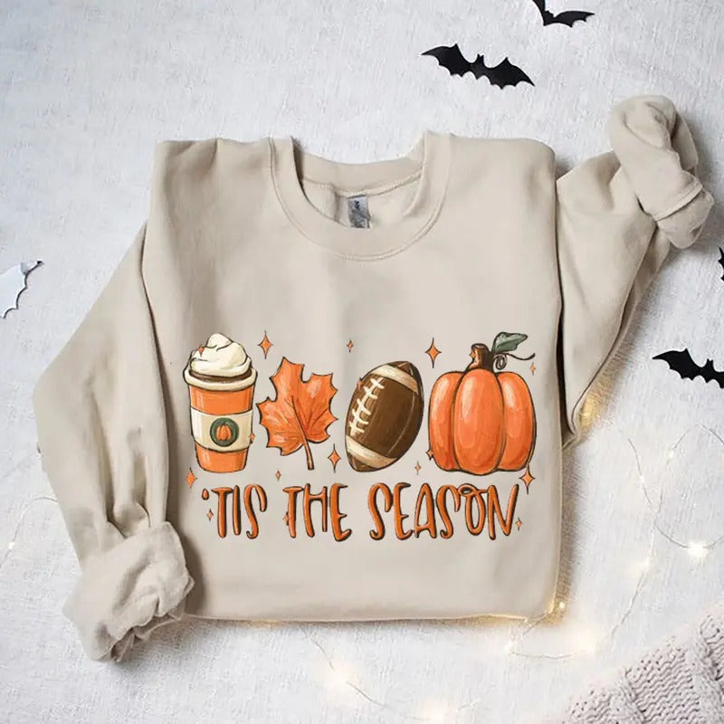 Tis The Season Football Sweatshirt, Fall Sweatshirt, Fall Season Shirt, Fall Football Shirt, Fall Crewneck Sweater, Game Day Shirt, Pumpkin 2024