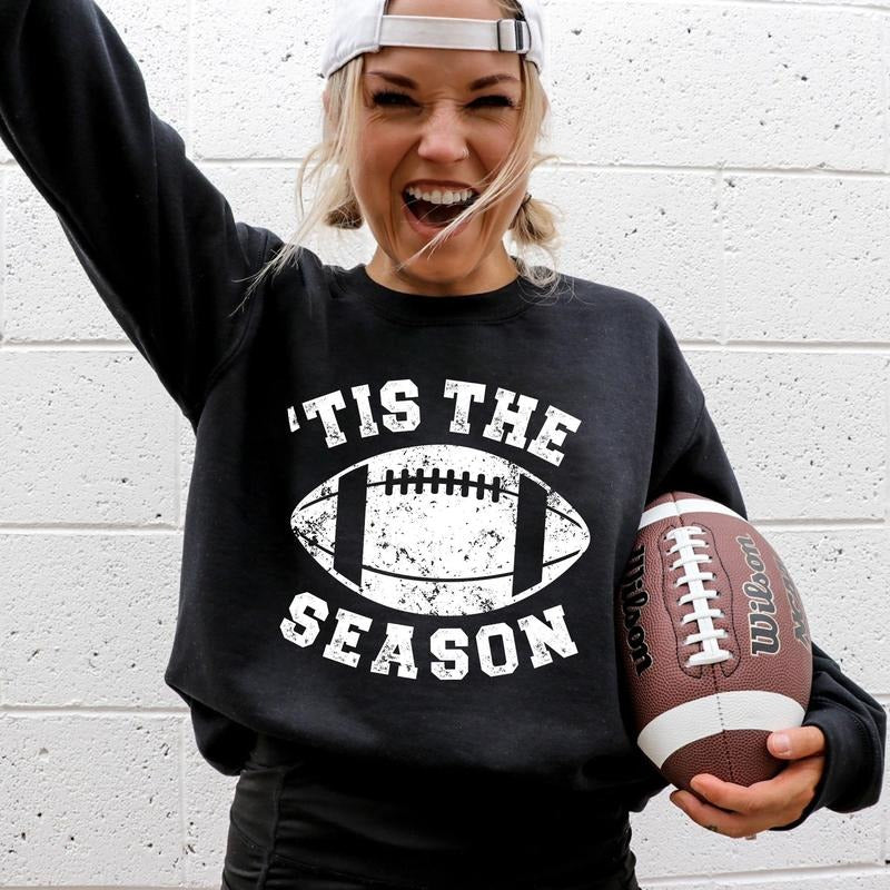 Tis The Season, Football, Sports, Game Day, Big Game, Touchdown, Tailgate Party Sweatshirt, Women's Crew Neck, Crewneck...