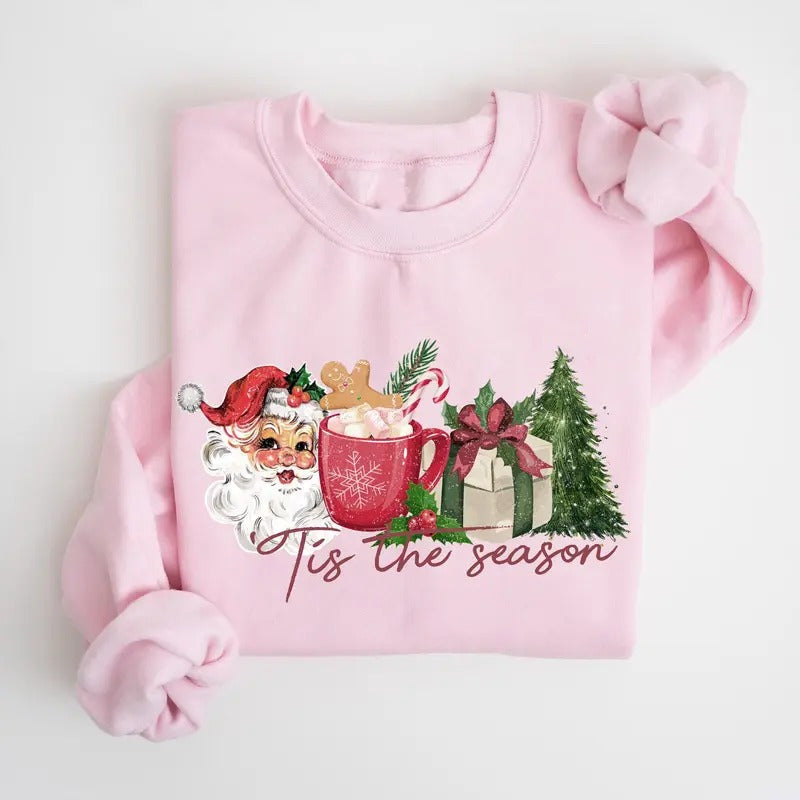 Tis the Season Christmas Sweatshirt, Retro Christmas Sweatshirt, Santa Claus Christmas Tree Sweater, Christmas Holiday Sweater, Xmas Christmas Gift Shirt
