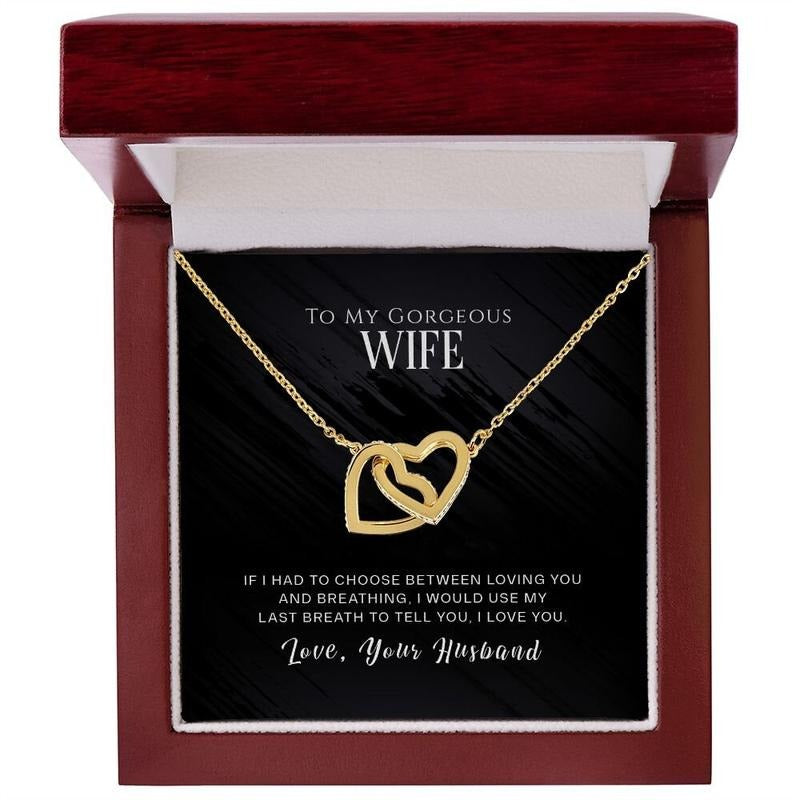 To My Wife Necklace, Interlocking Hearts Pendant Necklace For Wife, Gift For Her, Wife Necklace From Husband Gift Ideas, Love Necklace With Message Card, Gift For Wife, Necklace With Gift Box, Valentine Gifts, Necklace Box, Gifts For Valentines Day