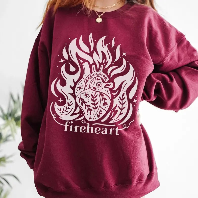 ToG Throne of Glass Fireheart Crewneck Sweater, Sarah J. Maas Sweatshirt Sjm Bookish Merch, Heir of Fire Hoodie, Romantasy Fantasy Quote Shirt, Tog Acotar Womenswear Shirt, Aelin Rowan Shirt