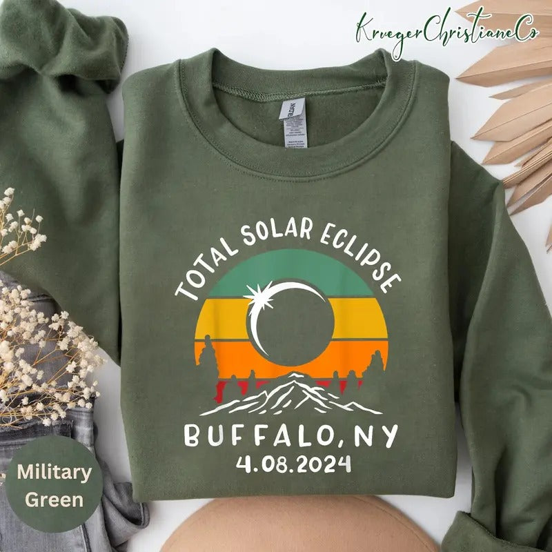 Total Solar Eclipse April 8th 2024 T-shirt, Buffalo America 2024 Sweatshirt, Retro Vintage Solar Eclipse Tee, Path of Totality Hoodie