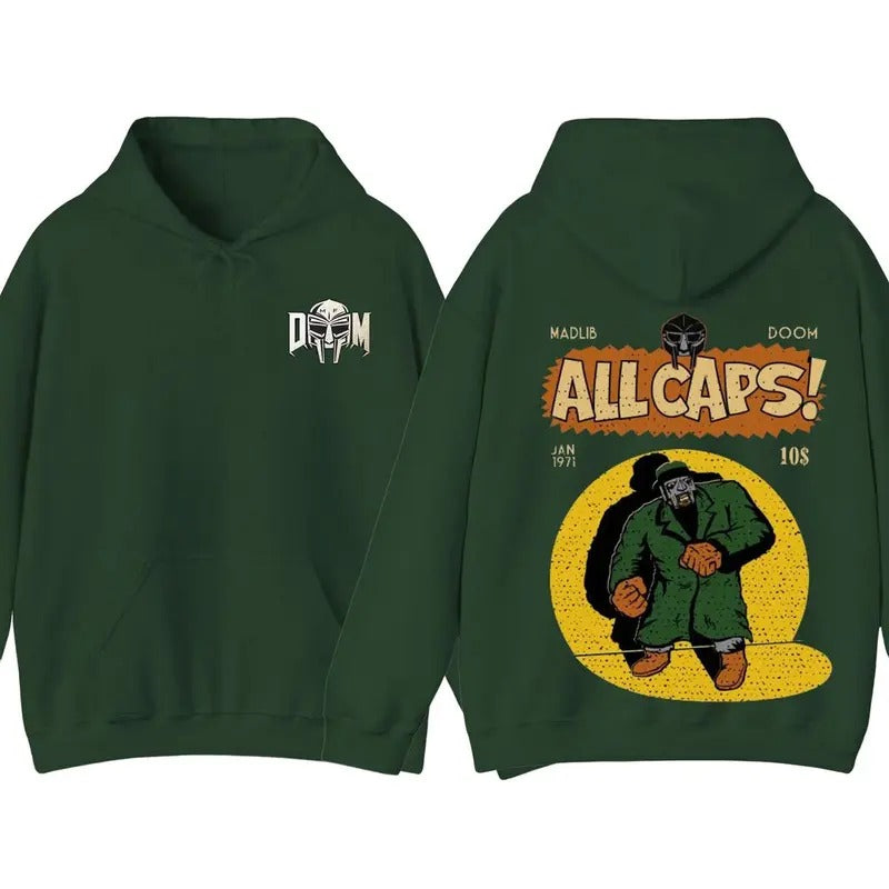 Trending MF Doom Madlib All Caps Retro Graphics Unisex Cotton Hoodie 2 Sides for men and women, Gift for Him, for Her Menswear Shirt Menswear Shirt