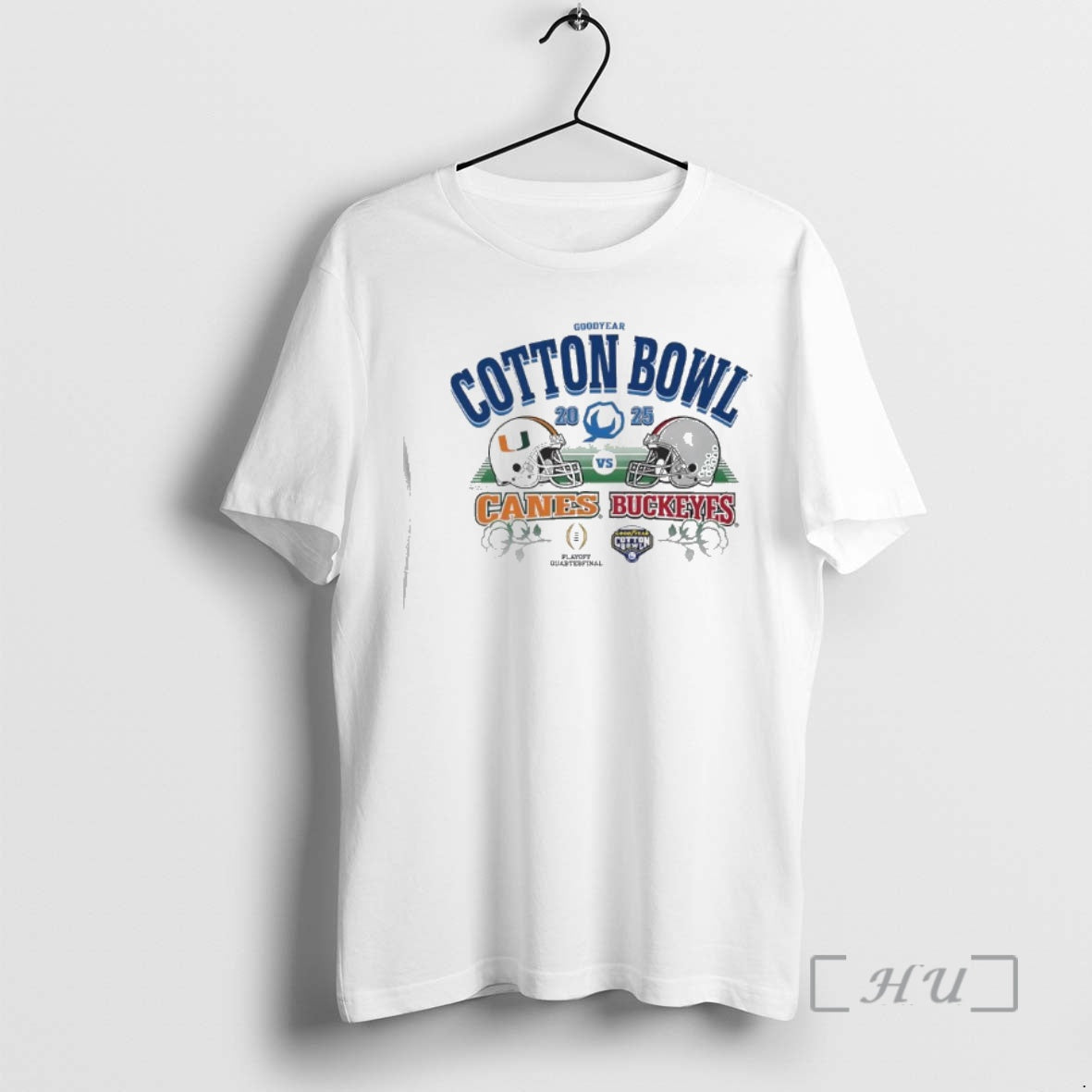 Trending Ohio State Vs Miami Goodyear Cotton Bowl Helmet Matchup 2025 Premium T Shirts Sweater
