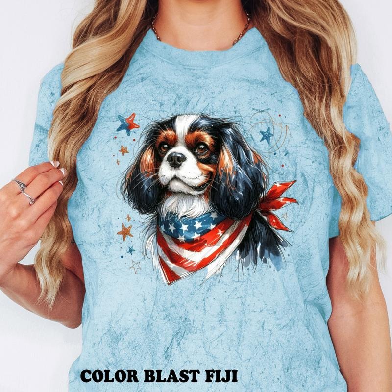 Tri Color Cavalier Patriotic Dog Shirt ~ Unisex Apparel Relaxed Fit Printed In The USA Clothing Womenswear Casual Comfort Cotton Top Athletic Boho Chic