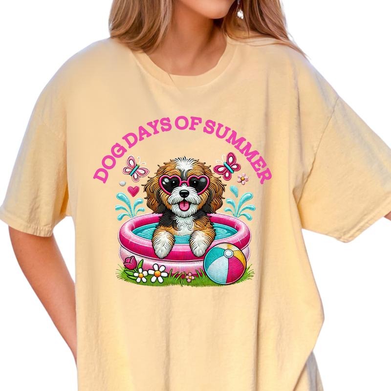 Tri Color Cavapoo Dog Days of Summer Shirt ~ Unisex Apparel Relaxed Fit Printed In The USA Clothing Womenswear Casual Comfort Cotton Top Athletic Boho Chic