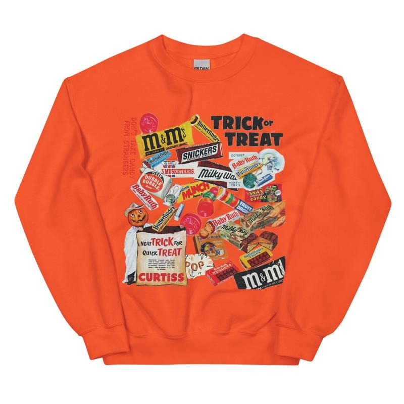 Trick or Treat Candy Sweatshirt, Vintage Halloween Sweatshirt, vintage style sweatshirt, Halloween tok, t-shirts, retro sweatshirt, print sweatshirt, Print t-shirt, Vintage Halloween Sweatshirts, Halloween Tok, fall Crewnecks, fall sweaters