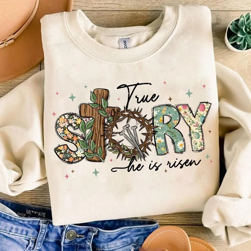 True Story He Is Risen Shirt, Retro Easter Shirt, Vintage Easter Shirt, Christian Easter Shirt, Easter Coquette Shirt