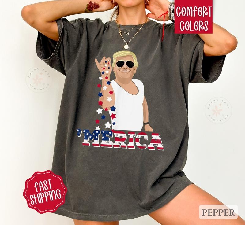 Trump 'Merica Shirt Comfort Colors, Make America Great Again, President Election Shirt, July 4th Shirt, USA Oversized...