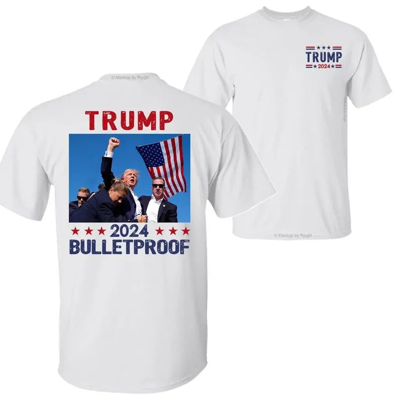 Trump 2024 Bulletproof Shirt, Praying for President Trump Shirt, Bloodied Trump Fist Pumps, Trump Shirts 2024 Unisex Classic T-Shirts for Men and for Women