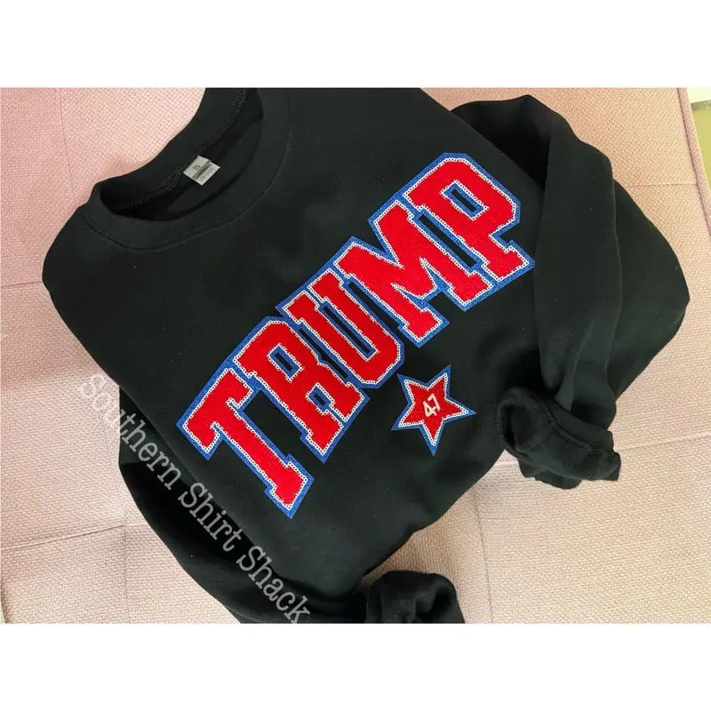Trump 47 Chenille Patch Sweatshirt | Trump Sweatshirt T-Shirts, Hoodie | WearSparks.com