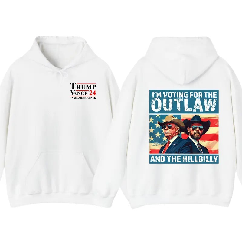 Trump I'm Voting For The Outlaw And Hillbilly American Flag T-Shirt Hoodie, Trump Vance 2024 Shirt, For Women And Men