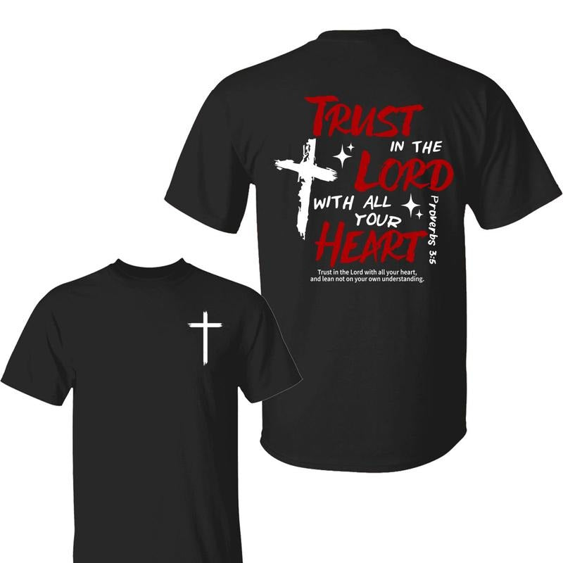 Trust In The Lord With All Your Heart Shirt, Men's Cross Graphic Tee, 2025 Casual Summer Outfit, Christian Jesus Shirts, Trendy Gift
