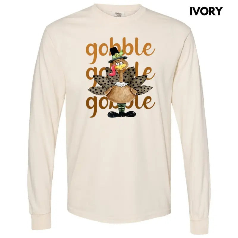 Turkey Gobble Gobble Long Sleeve Comfort Colors T-Shirt