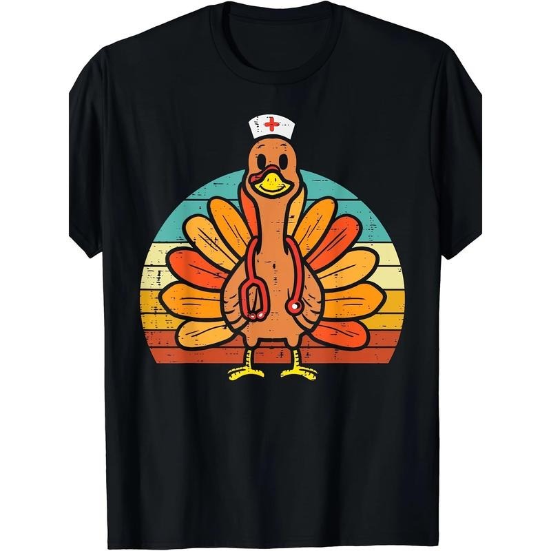 Turkey Nurse Stethoscope Thanksgiving Fall Men T-Shirt Made in USA