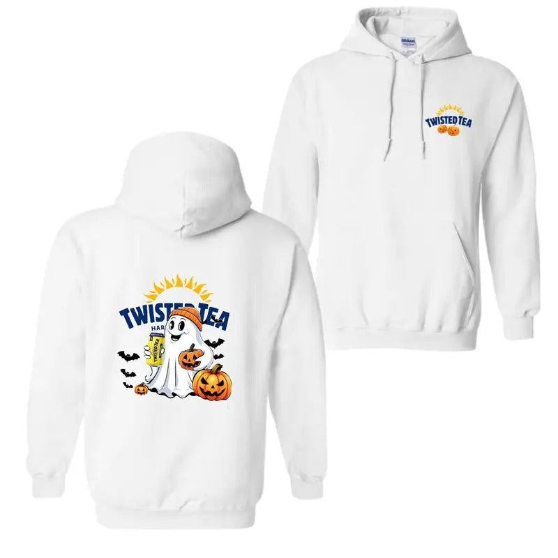Twisted Tea Ghost Cute Halloween 2 Sided Hoodie T-Shirt, Twisted Tea Halloween Hoodie For Men And Women, Trendy Shirt