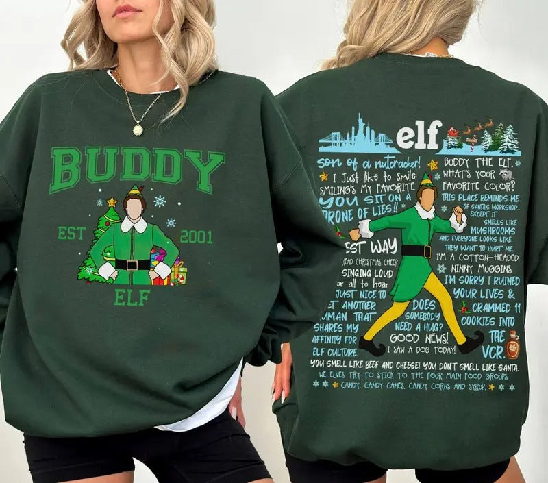 Two-sided Buddy Elf Christmas Shirt, Buddy The Elf Shirt, Christmas Movie Sweatshirt, Xmas 2023, Christmas Matching Shirt, Christmas Gifts Christmas Gift Idea 2024, Gift For Him, Gift For Her