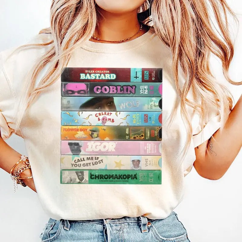 Tyler the Creator VHS Discography Shirt, Vintage 90s Hip Hop shirt, Music Lover Gift, Menswear Top, Womenswear Top Underwear Streetwear, Trendy Sweatshirt