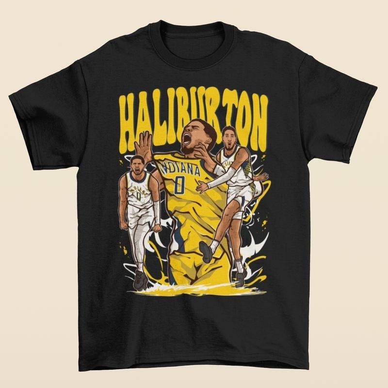 Tyrese Haliburton Cartoon Style Indiana Basketball T-Shirt, Homage Retro Classic Graphic Tee, Basketball Lover Player Shirt, Gift or Men, for Women