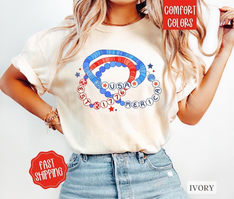 USA Friendship Bracelet Shirt Comfort Colors, America Shirt for July 4th, Memorial Day TShirt, USA Tee