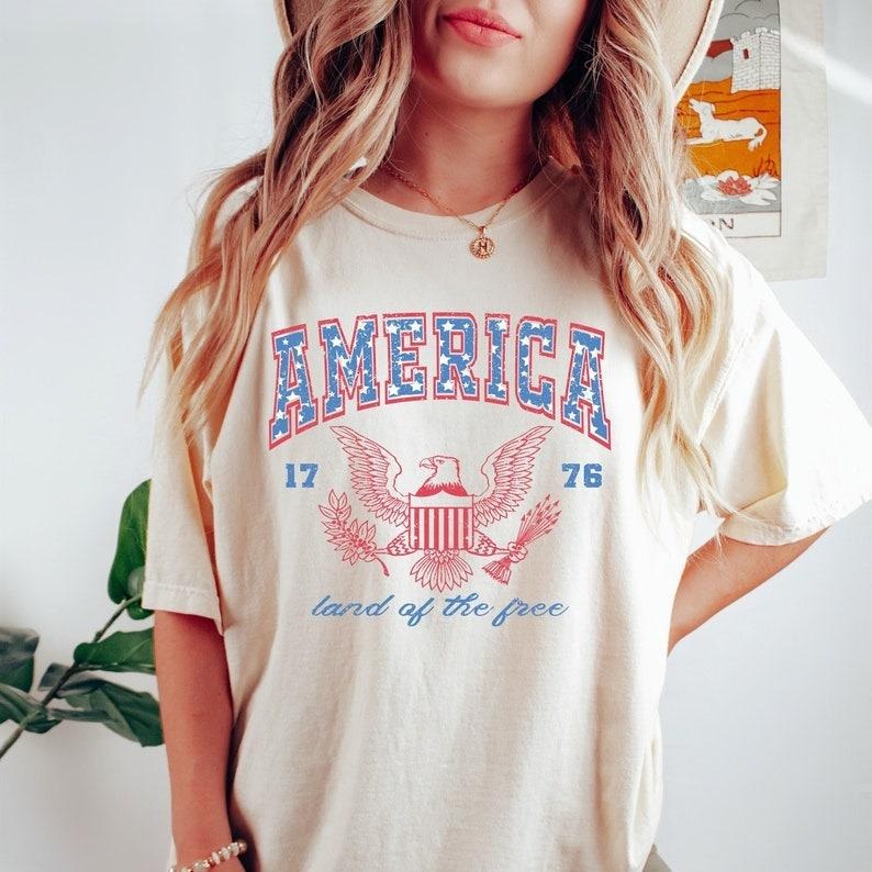 USA Shirt, Summer BBQ Tshirt, Red White and Blue, America Tee, Land Of Free, Women's 4th of July, Fourth of July T-Shirt, 1776 Tee
