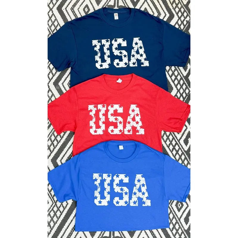 USA Stars Distressed Graphic T-Shirt