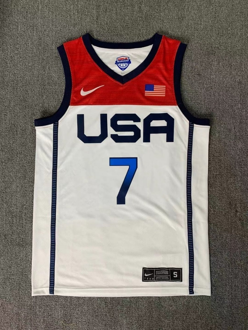 USA Dream Team 14 #7 Durant Tokyo Olympics Team USA White Style 7