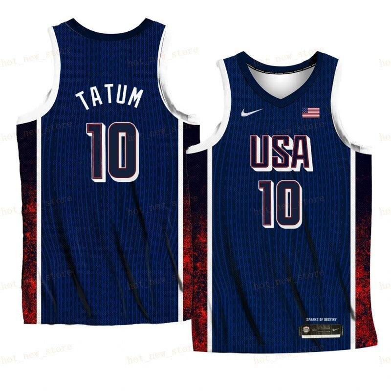 USA Team #10 Jayson Tatum 2024 Paris Olympics Navy Home