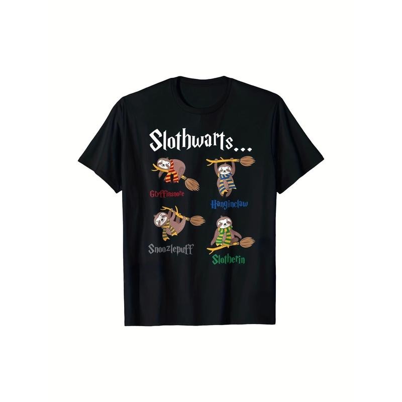 Unisex Casual Oversized Tee Camiseta Hombre Kawaii Sloth Slothwarts Funn Birthday Gift Sloth T Shirt For Men Simple Style Tshirt 220g made in usa