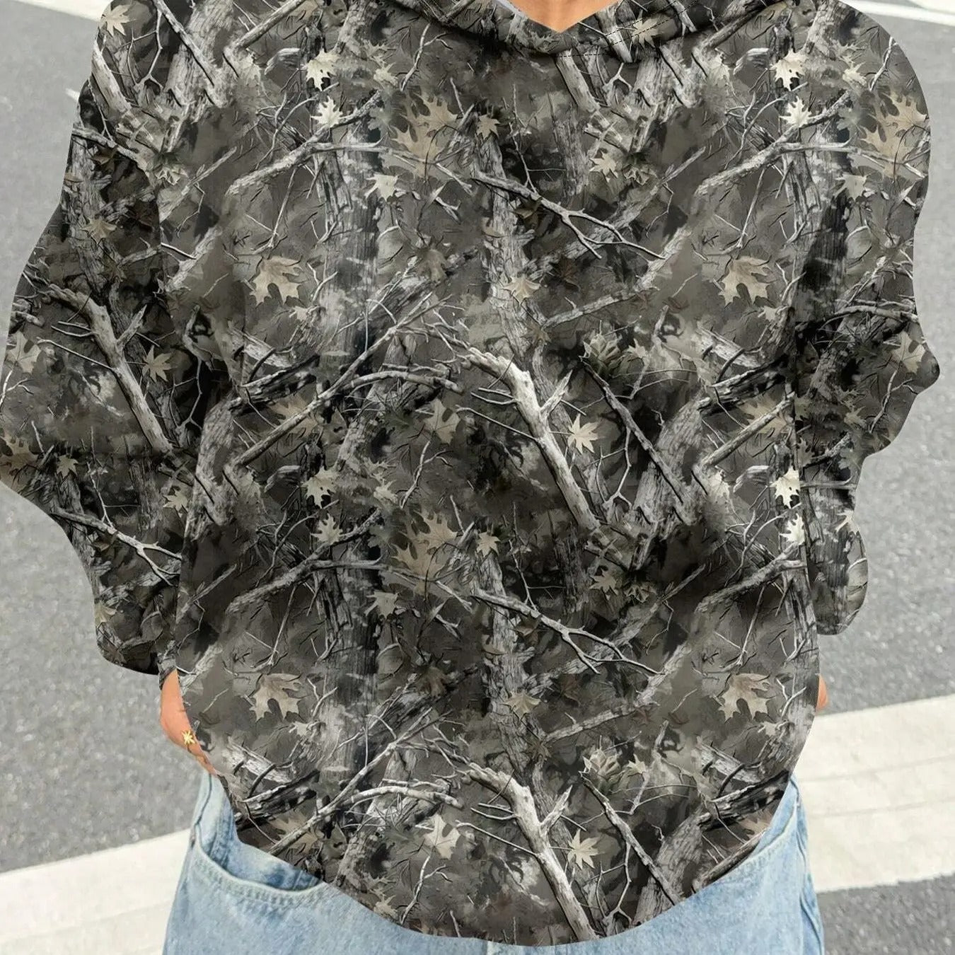 Unisex Leaf Print Pullover Hoodie, Casual Regular Fit Long Sleeve Hooded Sweatshirt for Fall & Winter, Fashion Men's & Women's Clothes for Daily Wear