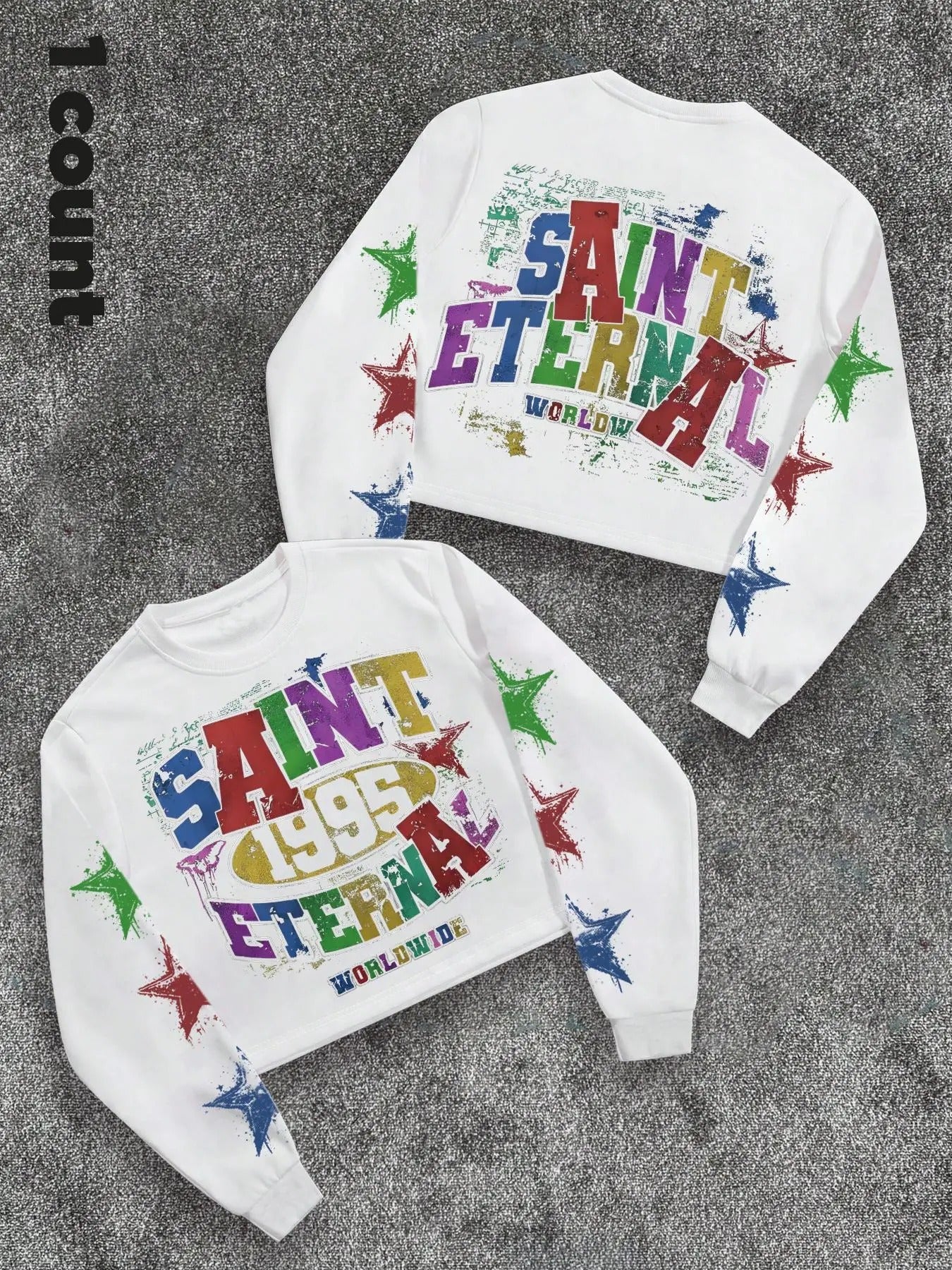 Unisex Letter & Star Print Round Neck Sweatshirt, Regular Fit Casual Street Long Sleeve Pullover for Daily Wear, Unisex Top for All Seasons