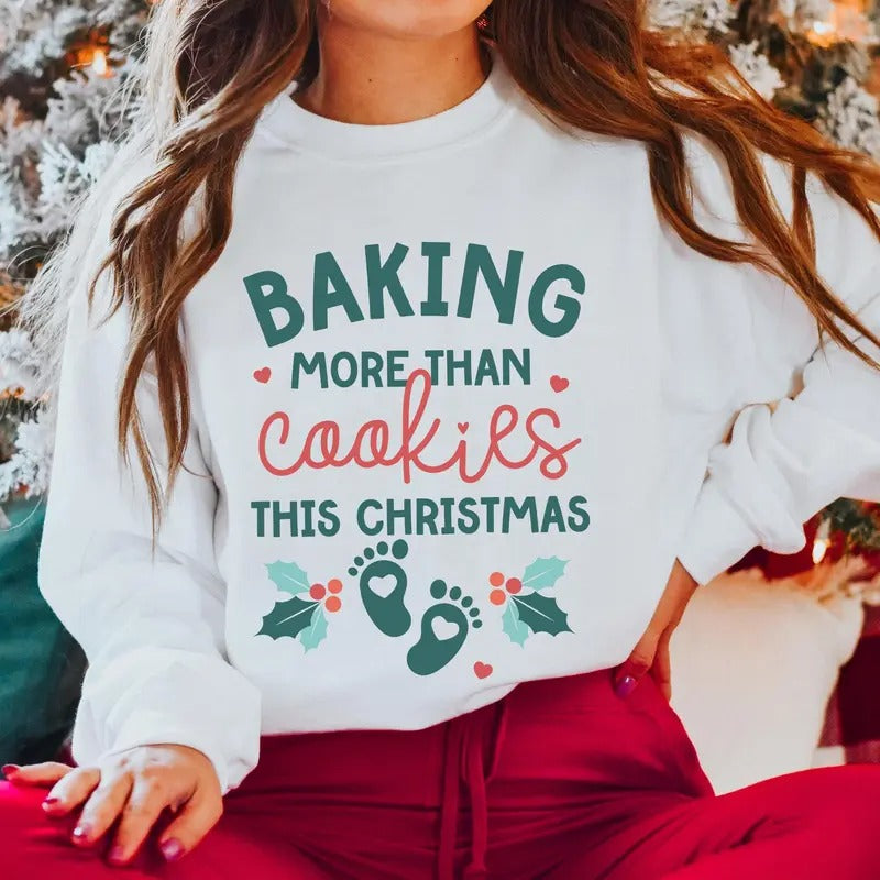 Unisex Maternity Xmas Sweatshirt, Pregnant Holiday Shirt, Gingerbread Cookie Reveal Tee - Pullover, Medium-heavy Fabric - Womenswear, Button
