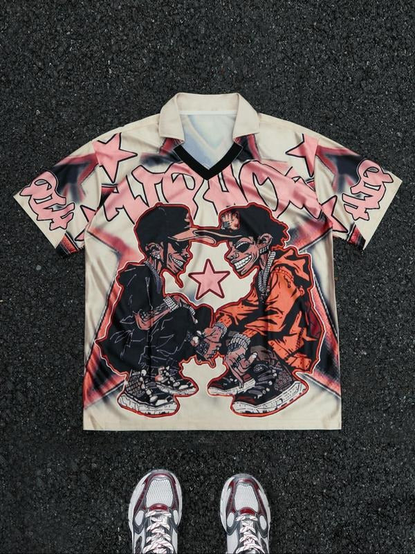 Unisex Men's Regular Fit Skull Print Polo Shirt, Casual Short Sleeve Funnel Neck Top for Daily Wear, Fashion Men's Clothes for All Seasons, Tropical