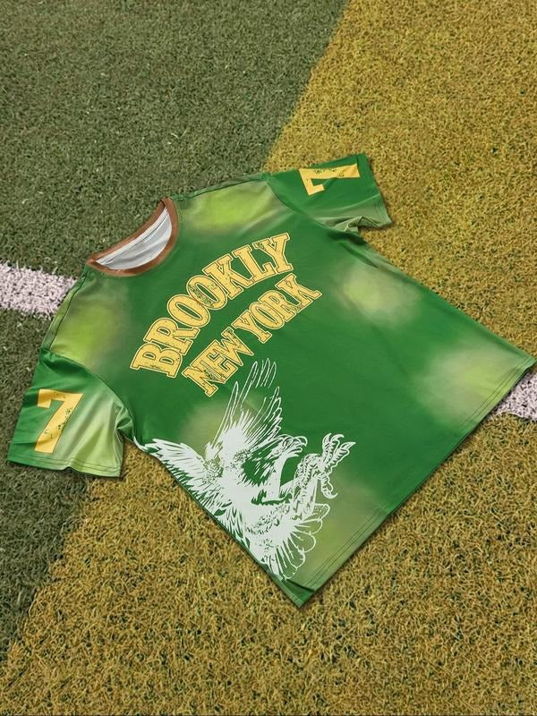 Unisex's Eagle & Letter Print T-shirt, Casual Comfy Short Sleeve Graphic Tee for Summer, Fashion Men's Top for Daily Wear, Tropical