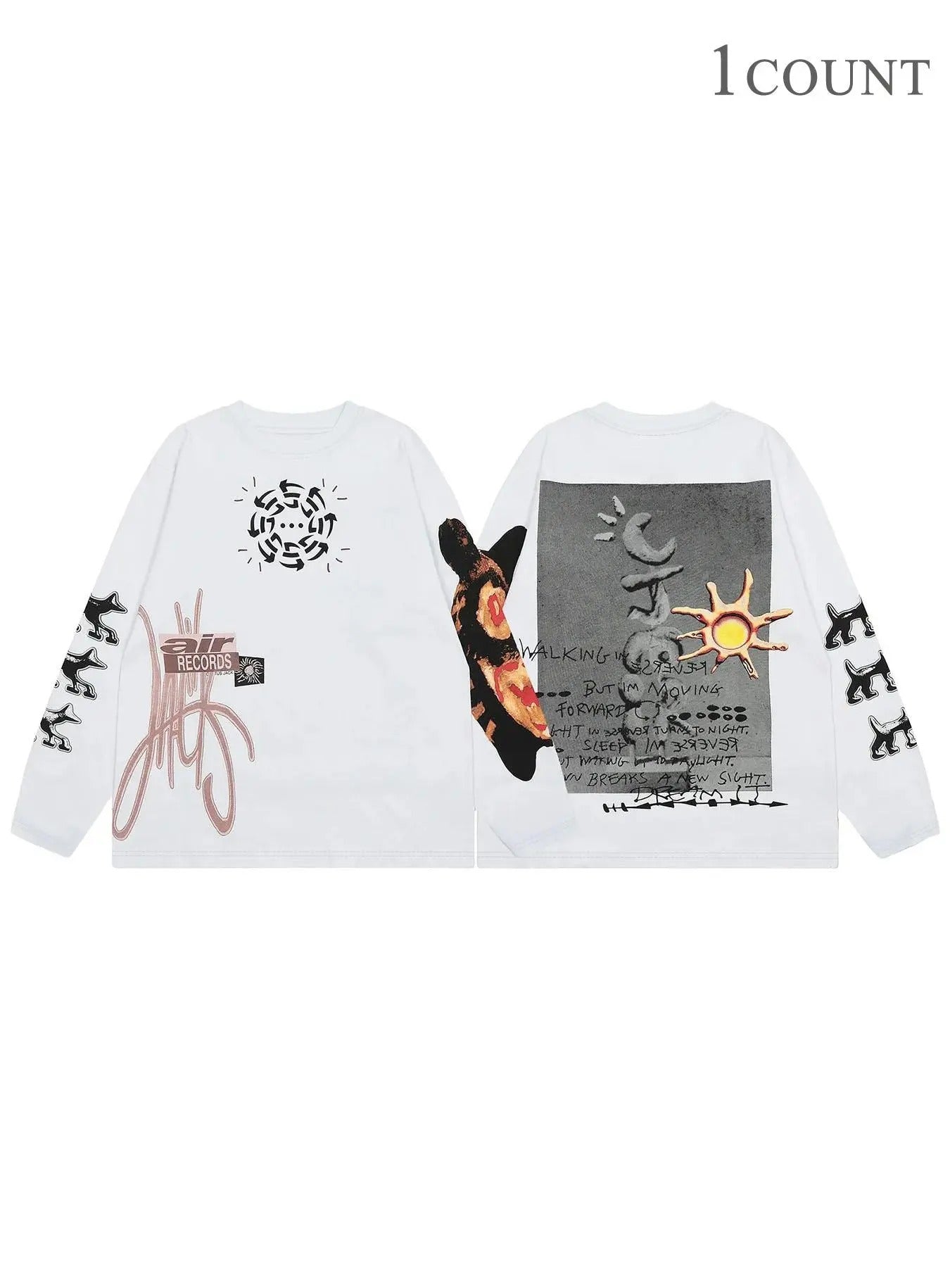 Unisex's Letter & Sun Print Long Sleeve Tee, Street Fashion Casual T-shirt for Daily Holiday Outdoor Wear, Unisex Clothes for Spring