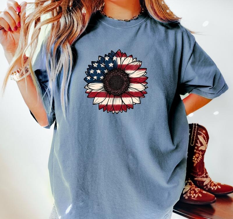 Usa Flag Flower T Shirt America Sunflower Shirt Gift For American 4th Of July Flag Graphic T-shirt Freedom Tshirt Independence Shirt T-shirt, sweater and Hoodie