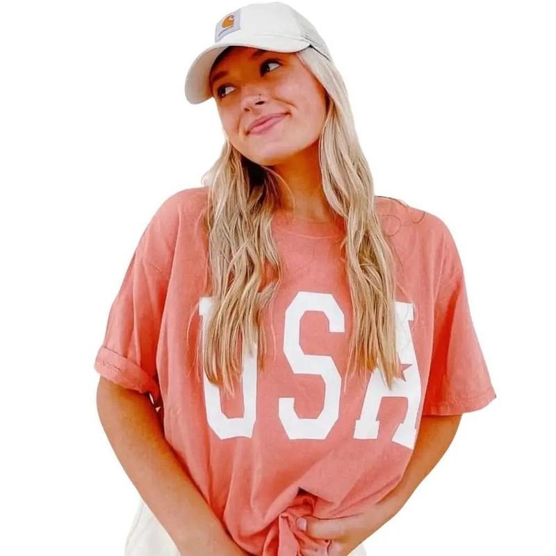 Usa Star Shirt, July 4th Shirt, Comfort Cotton Womenswear Fabric Top Oversized Underwear Women Tshirt