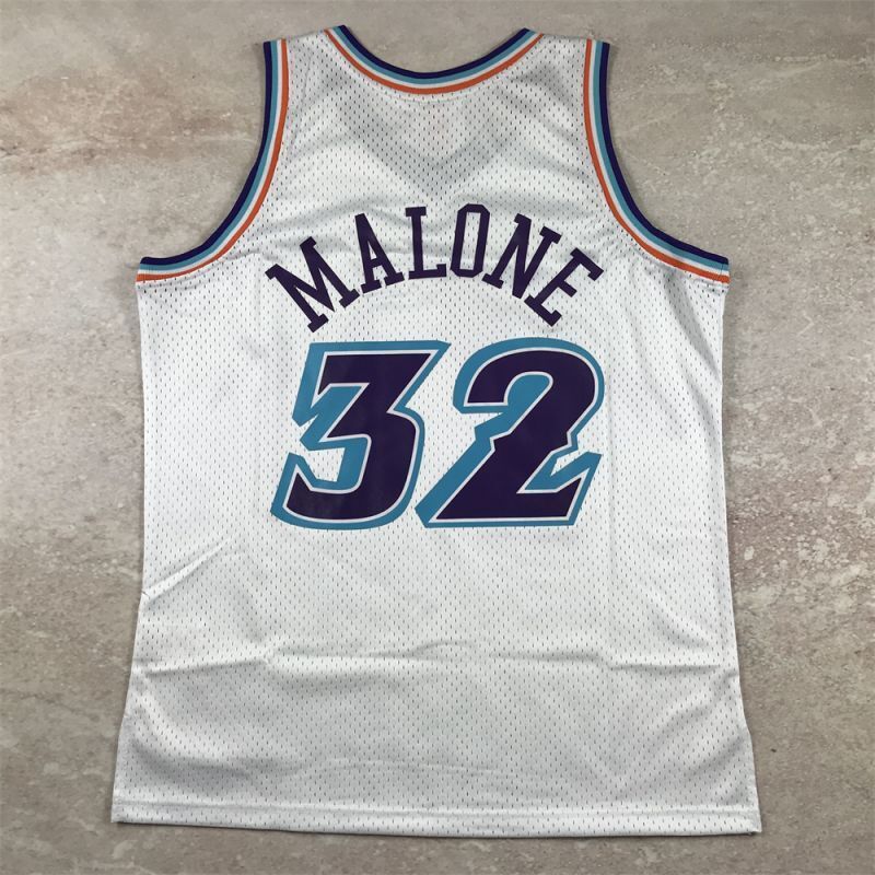 Utah Jazz #32 Karl Malone Hot Press Jazz 32 White Retro s-xxl Style 1