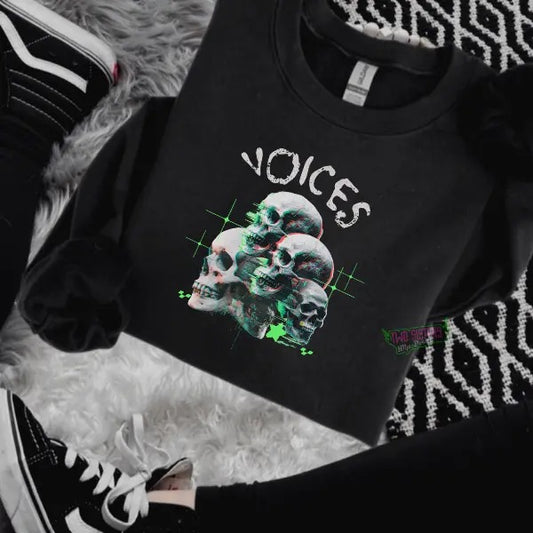 'VOICES' Crewneck Sweatshirt, T Shirt, or Hoodie Pullover | Punk, Alt, Grunge, Goth, Skeleton Style, Aesthetic, Casual, Skull Graphic, Mental Health