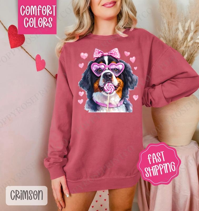 Valentine Bernese Mountain Dog Comfort Colors Sweatshirt, Valentine's Day Women's Crewneck, Cute Women's Sweater...