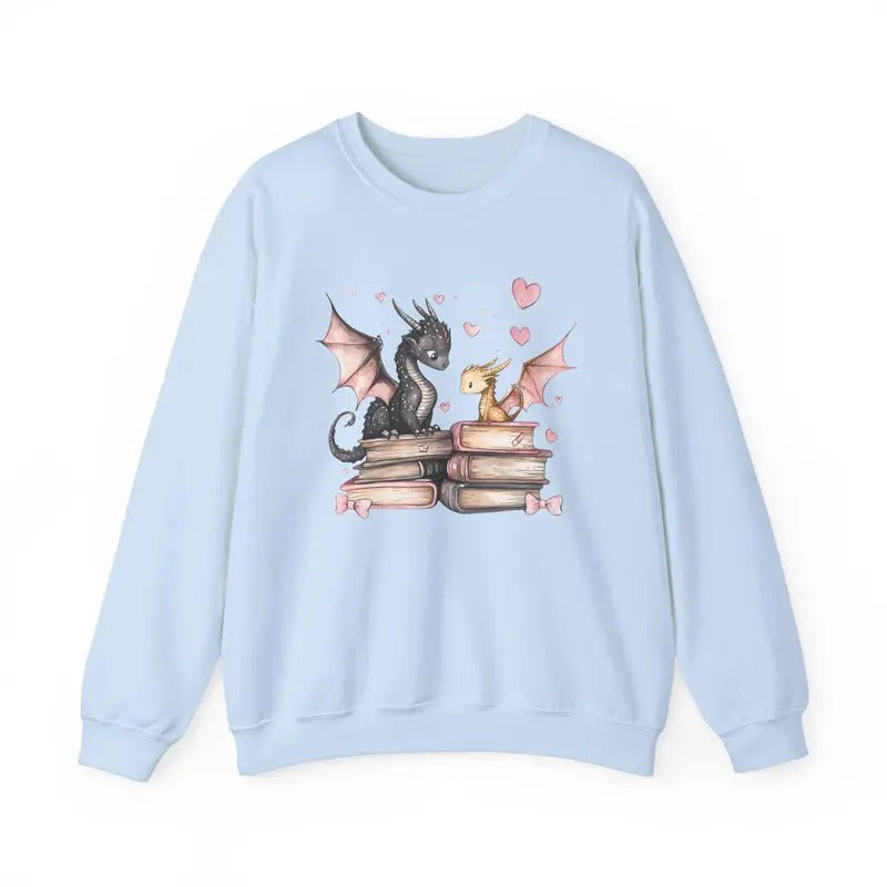 Valentine Bookish Dragon Sweatshirt, Valentine Gift for Book Lover, Fantasy Bookworm Hoodie, Book Dragon Shirt, Reading Book Shirt, Booktok Unisex Soft Comfort Crewneck Pullover Long Sleeves Graphic Fabric Sweater