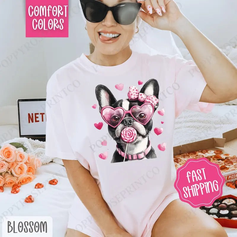 Valentine Boston Terrier Shirt Comfort Colors, Valentine's Day Women's Tee, Cute Women's Tshirt Hoodie, Sweatshirt