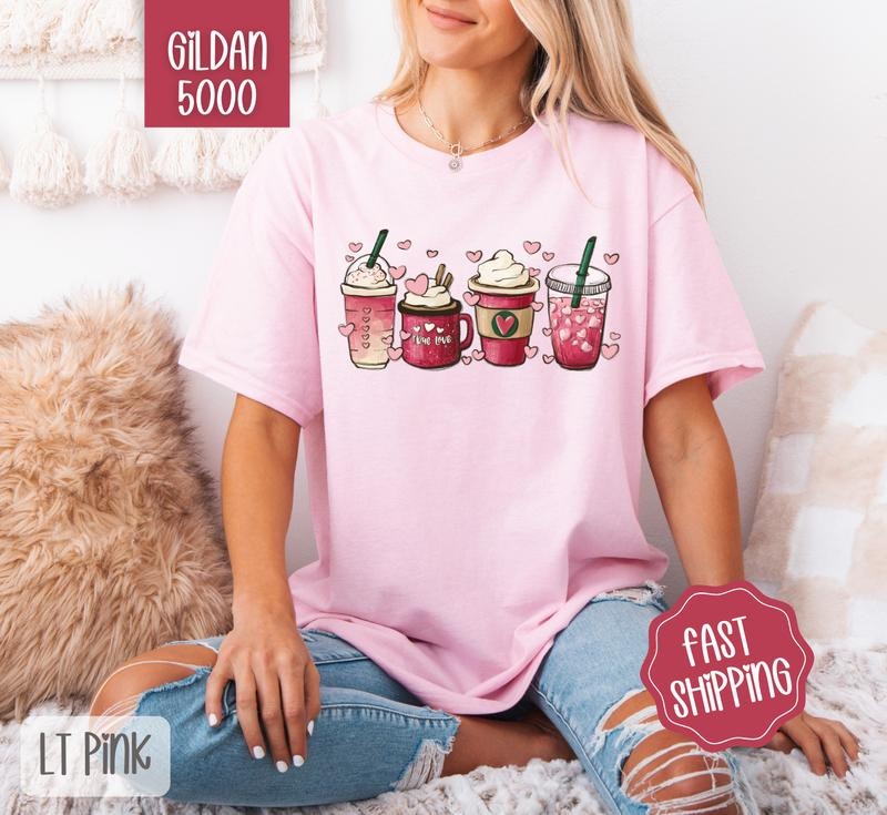 Valentine Coffee Gildan Shirt, Coffee Lover Women's Tee, Cute Women's Tshirt Plus Sizes