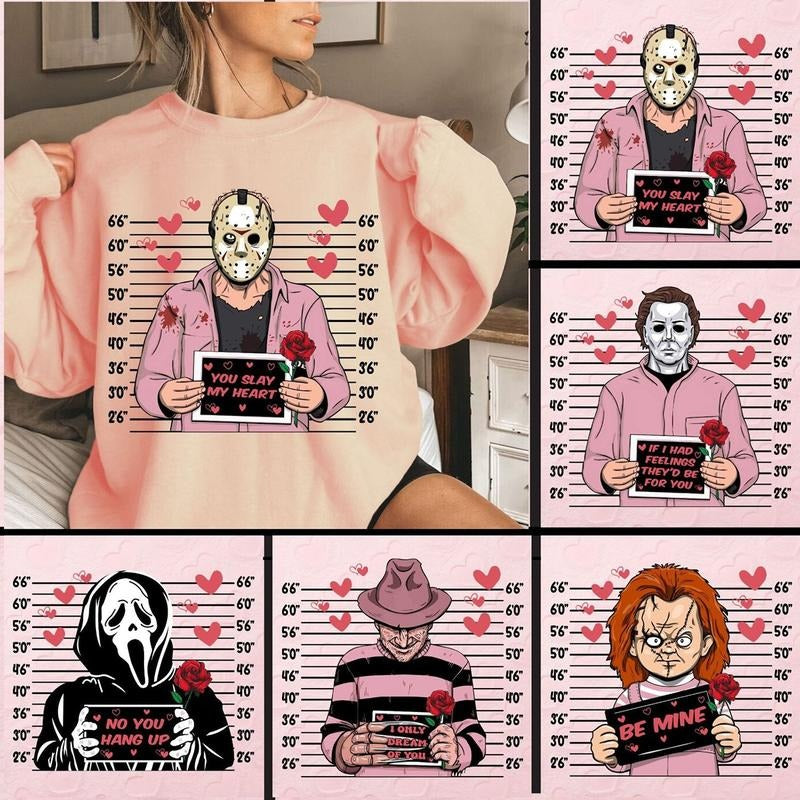 Valentine Horror Characters Sweatshirt, Hoodie, T-shirt, Valentine's Day Gifts