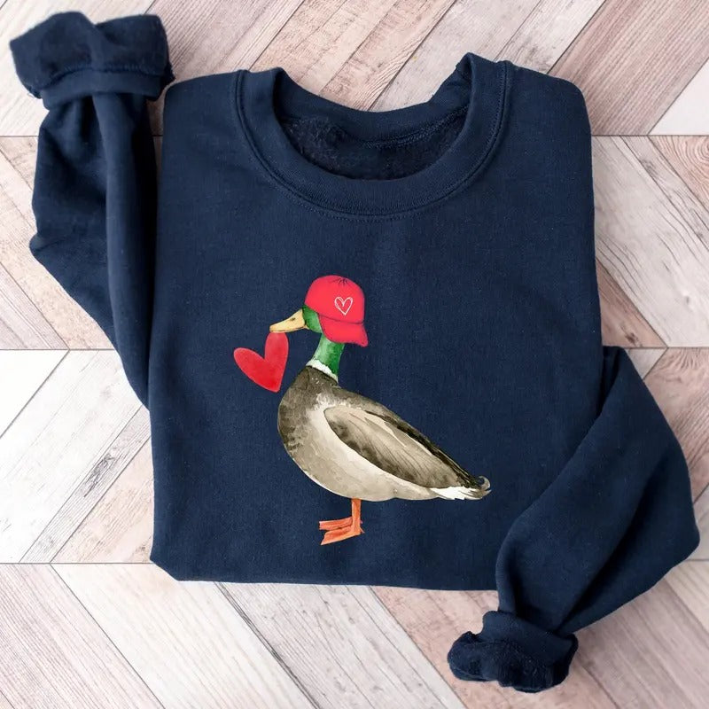 Valentine Mallard Duck Sweatshirt, Hunting Valentine's Day Shirt, Valentine's Day Shirt, Valentines Day Gift, Cute Valentine Shirt, Gift For Her
