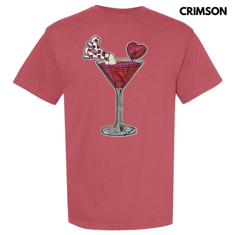 Valentine Martini Glass Sequin Patch Comfort Colors T-Shirt