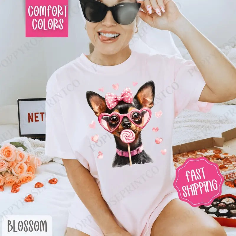 Valentine Pinscher Shirt Comfort Colors, Valentine's Day Women's Tee, Cute Women's Tshirt Hoodie, Sweatshirt | WearSparks.com