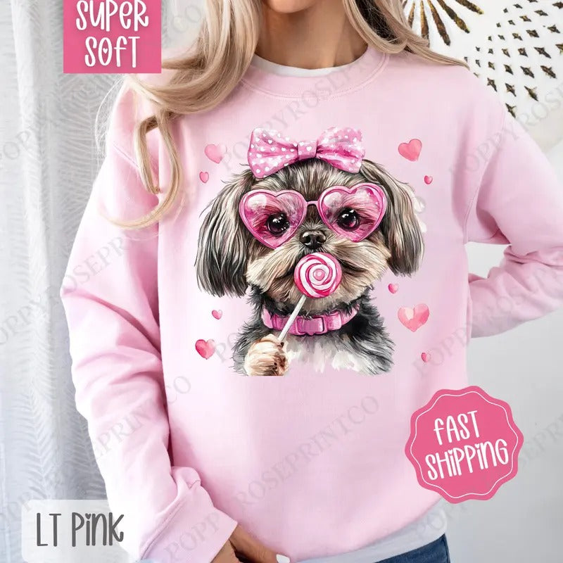 Valentine Shihtzu Sweatshirt, Valentine's Day Crewneck, Cute Women's Sweater