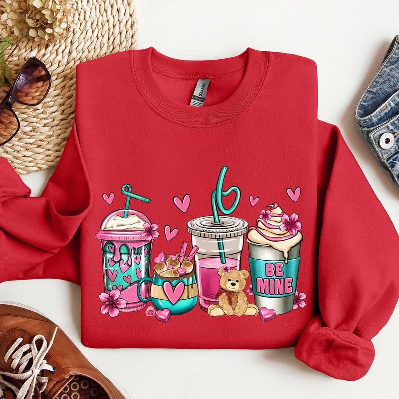 Valentine's Coffee Lover, Pink, Sweatshirt, Valentine's Day, Crew Neck, Women's, Crewneck, Valentine's Day, Love, Heart,...
